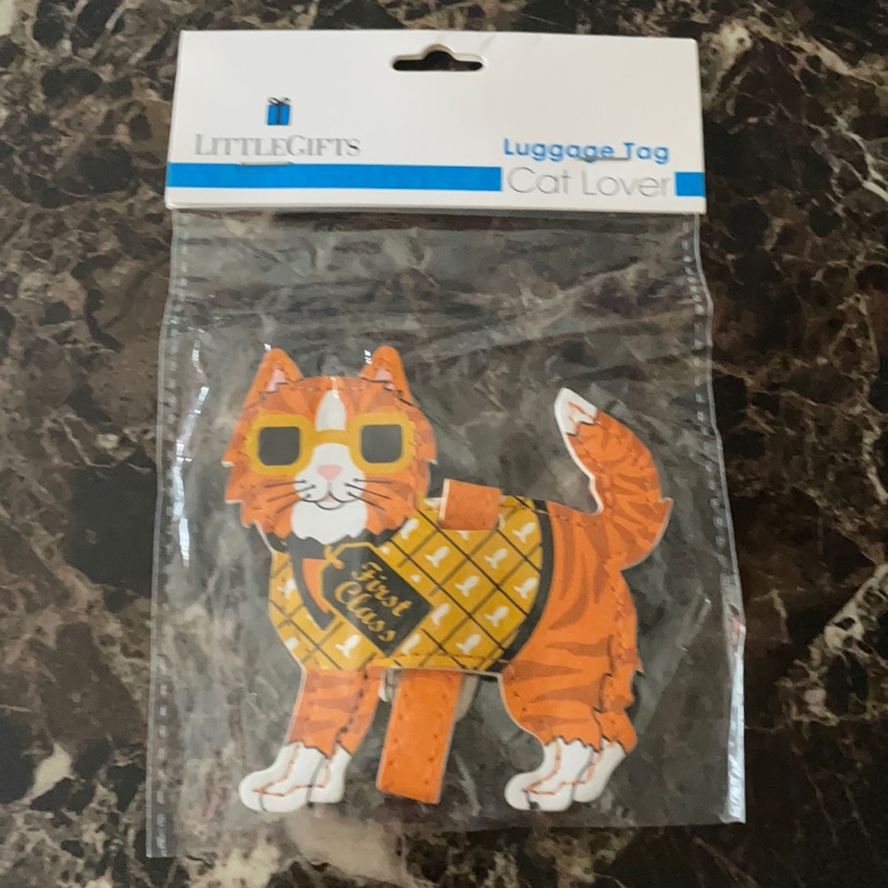 Orange cat luggage tag NWT